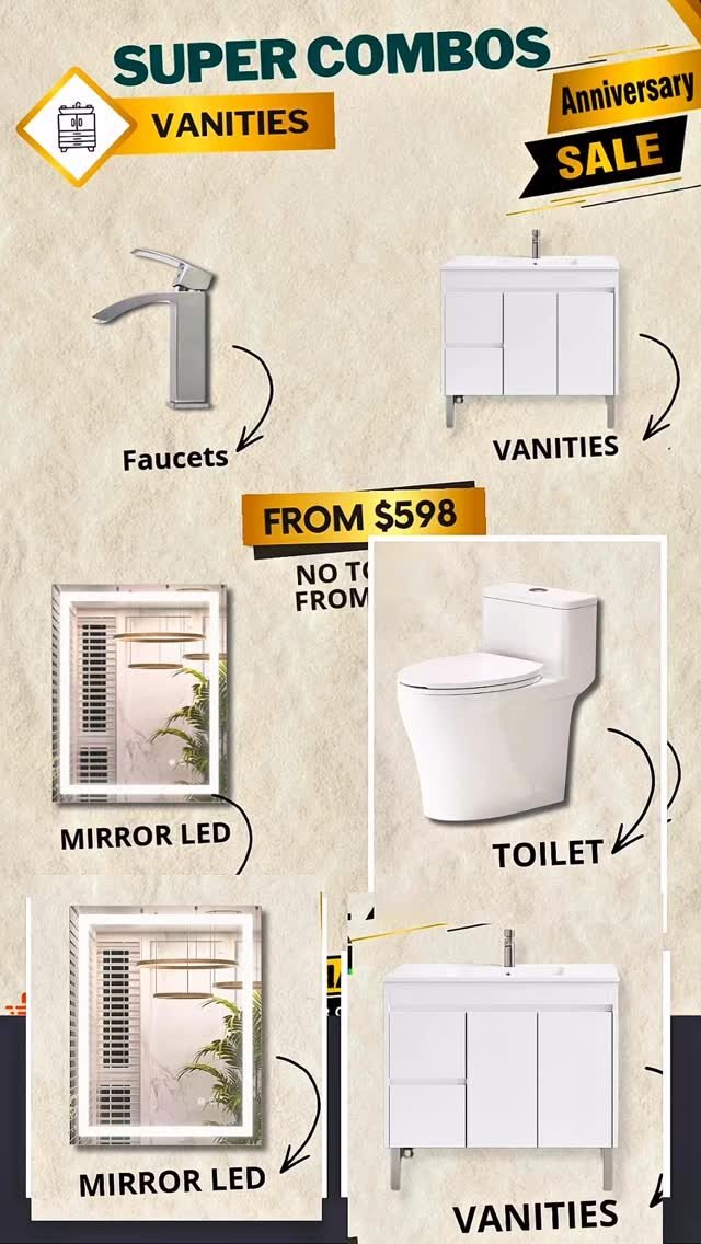 🎁SÚPER COMBOS VANITIES💎
Your bathroom deserves a touch of luxury. 
Discover our all-new elegant vanities, where premium style meets unbeatable durability. Whether you’re doing a quick refresh or a full overhaul, we have the perfect fit for your home.

• Timeless Elegance: Sleek designs that transform any space.
• Built to Last: High-resistance materials designed for daily use.
• Perfect Fit: A wide variety of models and sizes available.

💰 Starting at just
 $418 NO TOILET
$598  FULL COMBO 

🏗️ Attention Contractors & Remodelers: Boost your margins with our special professional pricing. Let’s build something great together.

📞 (786) 953-5361 
📞 (786) 712-7954 
📞 (786) 318-8753 
📞 (305) 783-4781

📞 Call us today! Request our latest catalog and start your renovation with A1ADecorations.