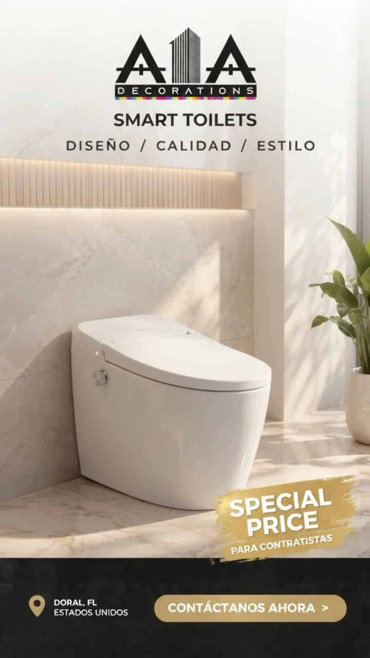 ¡Eleva tu baño al siguiente nivel de confort y tecnología! ✨🚽

Descubre nuestra línea de Smart Toilets de A1A Decorations, donde el diseño, la calidad y el estilo se unen. 
Tenemos el modelo perfecto para tu remodelación con características increíbles:
🔹 Juno: Asiento calefaccionado, control táctil y eco lavado.
🔹 Envo Echo: Auto limpieza, secado por aire y luz LED nocturna.
🔹 Envo Dia: Sensor automático, desodorante y ahorro de agua.

👷‍♂️ ¡Atención Contratistas! Aprovechen nuestro Special Price exclusivo para ustedes.

📍 Ubicados en Doral, FL.

📲 ¡Envíanos un DM y contáctanos ahora para transformar tus espacios!

#A1ADecorations #SmartToilets #BañosModernos #Remodelacion #DoralFL MiamiContractors DiseñoDeInteriores BañosInteligentes